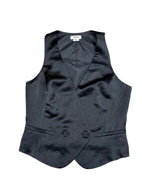 Jason Wu Womens Black Satin Button Front Vest Size S Fitted Tailored Sleeveless